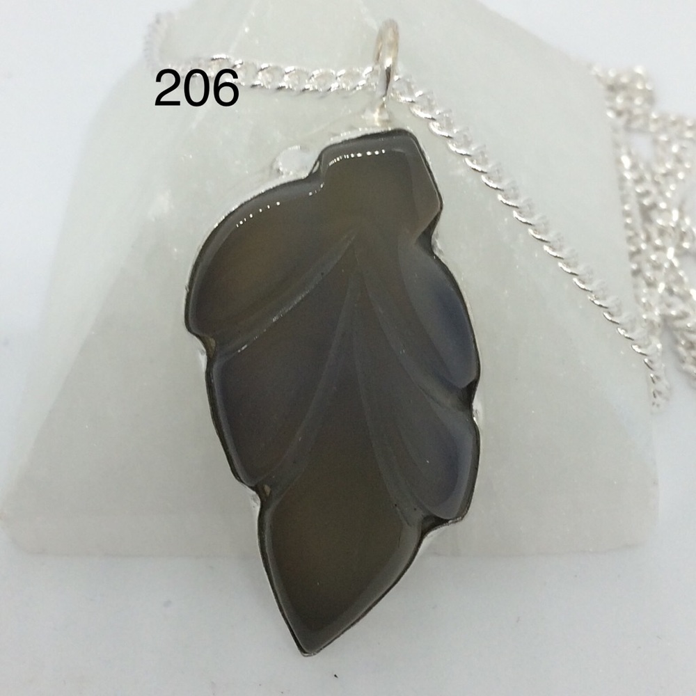 Carved Chalcedony Leaf Pendant